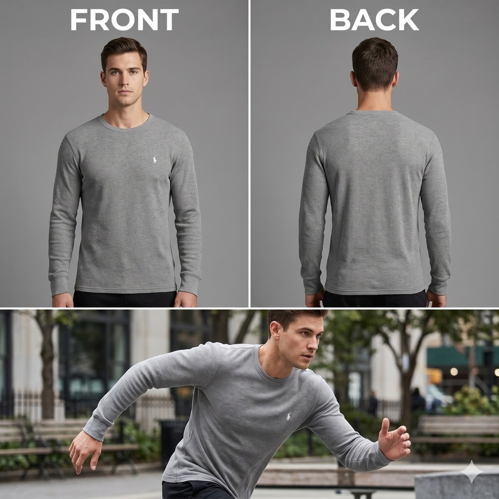 Polo Ralph Lauren Long Sleeve Thermal Shirt Crewneck Gray Men's Medium Pony Logo - Picture 6 of 16